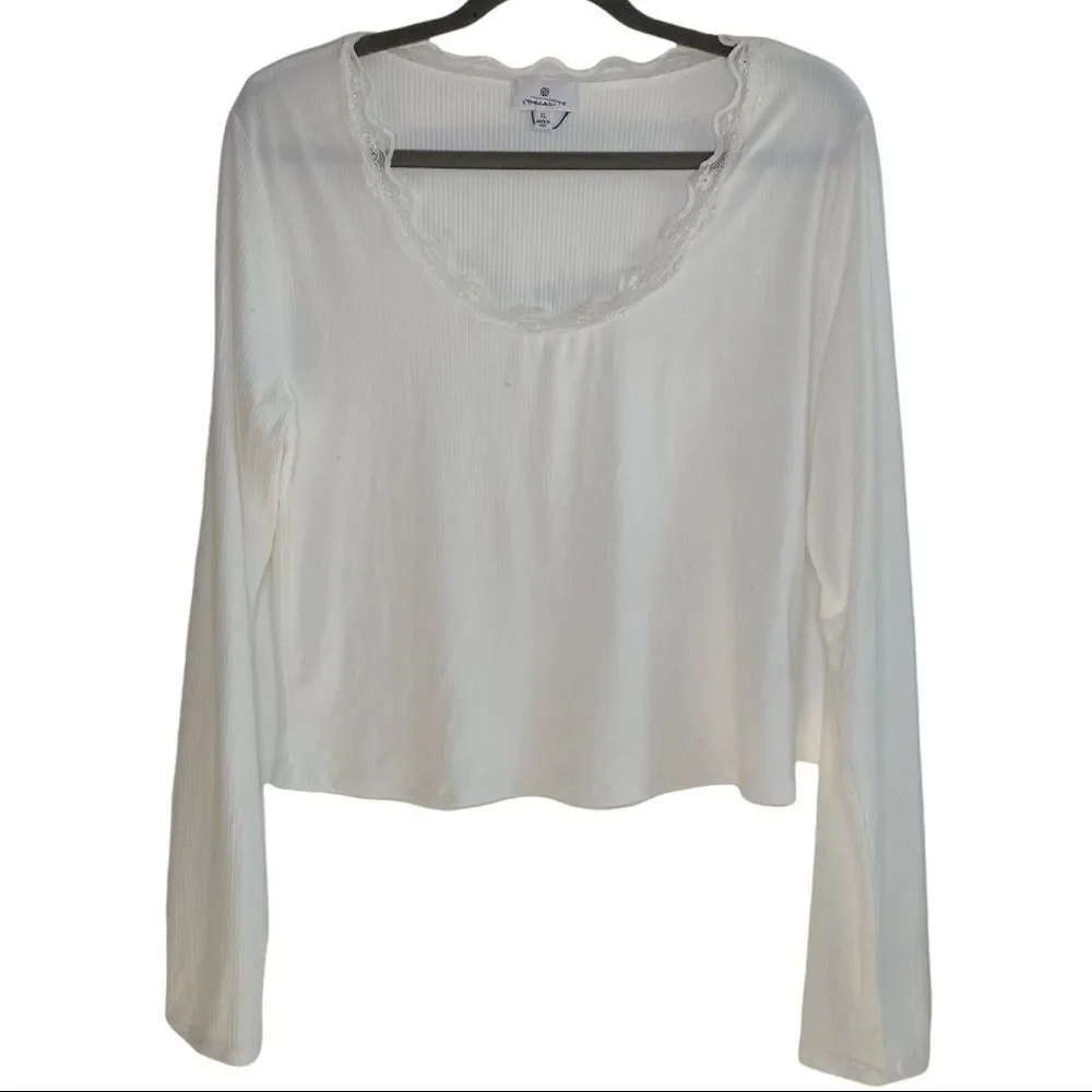 SOCIALITE Long Sleeve Scoop Neck Crop Top In Ivory - Picture 2 of 6